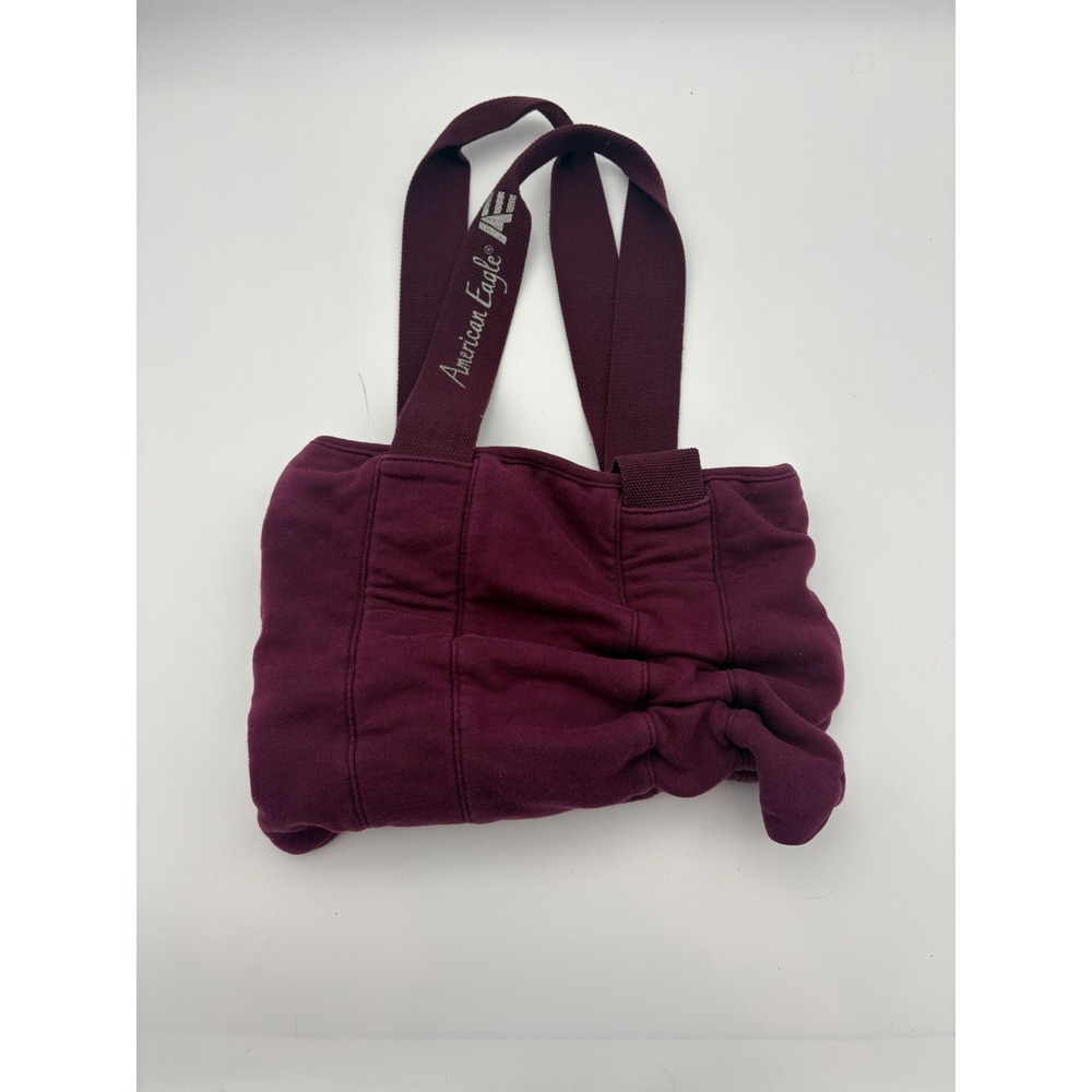 American Eagle Vintage Burgundy Sweatshirt Tote Bag Ruched Logo Strap Maroon